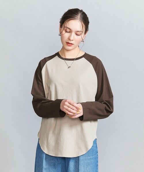 BEAUTY & YOUTH UNITED ARROWS/ビューティー&ユース ユナイテッドアローズ コットン ラグランロングスリーブ Tシャツ BEIGE FREE BEAUTY & YOUTH UNITED ARROWS/ビューティー&ユース ユナイテッドアローズ コットン ラグランロングスリーブ Tシャツ BEIGE FREE