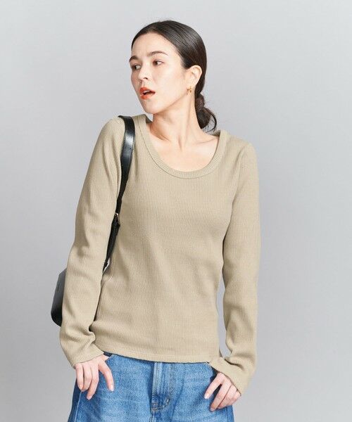 BEAUTY & YOUTH UNITED ARROWS/ビューティー&ユース ユナイテッドアローズ コットンリブ ラウンドネック カットソー BEIGE FREE BEAUTY & YOUTH UNITED ARROWS/ビューティー&ユース ユナイテッドアローズ コットンリブ ラウンドネック カットソー BEIGE FREE