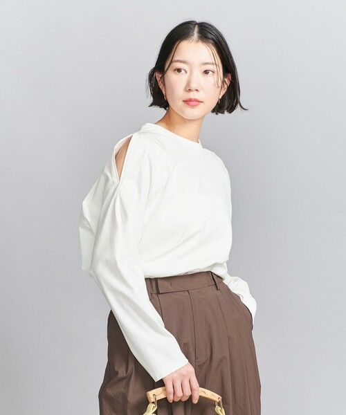 BEAUTY & YOUTH UNITED ARROWS/ビューティー&ユース ユナイテッドアローズ コットン スリットスリーブ Tシャツ WHITE FREE BEAUTY & YOUTH UNITED ARROWS/ビューティー&ユース ユナイテッドアローズ コットン スリットスリーブ Tシャツ WHITE FREE