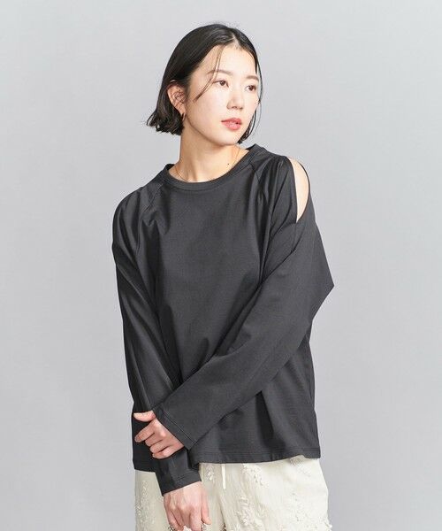 BEAUTY & YOUTH UNITED ARROWS/ビューティー&ユース ユナイテッドアローズ コットン スリットスリーブ Tシャツ DK. GRAY FREE BEAUTY & YOUTH UNITED ARROWS/ビューティー&ユース ユナイテッドアローズ コットン スリットスリーブ Tシャツ DK. GRAY FREE
