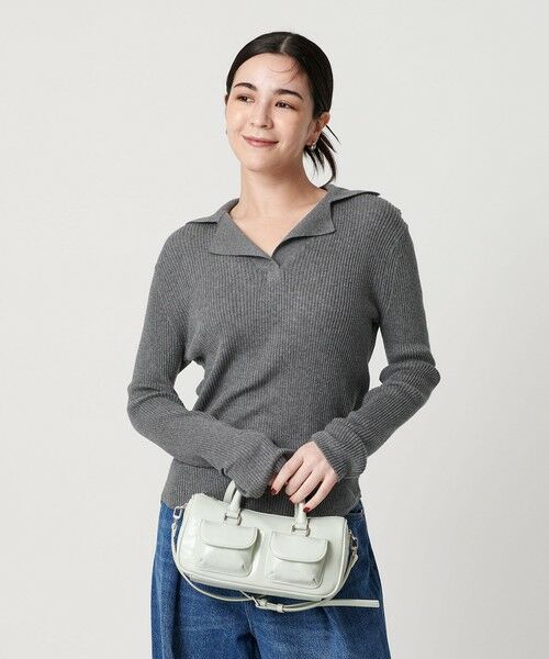 BEAUTY & YOUTH UNITED ARROWS/ビューティー&ユース ユナイテッドアローズ コットンリブ オープンカラーニット -ウォッシャブル- DK. GRAY FREE BEAUTY & YOUTH UNITED ARROWS/ビューティー&ユース ユナイテッドアローズ コットンリブ オープンカラーニット -ウォッシャブル- DK. GRAY FREE