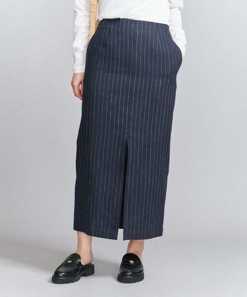 BEAUTY & YOUTH UNITED ARROWS/ビューティー&ユース ユナイテッドアローズ 麻コットンストライプ Iライン スカート/ネイビー NAVY M BEAUTY & YOUTH UNITED ARROWS/ビューティー&ユース ユナイテッドアローズ 麻コットンストライプ Iライン スカート/ネイビー NAVY M
