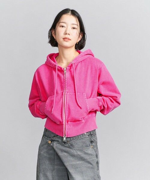 BEAUTY & YOUTH UNITED ARROWS/ビューティー&ユース ユナイテッドアローズ コットン ショートフロントジップパーカ PINK FREE BEAUTY & YOUTH UNITED ARROWS/ビューティー&ユース ユナイテッドアローズ コットン ショートフロントジップパーカ PINK FREE