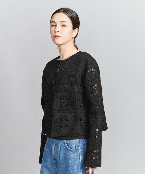 BEAUTY & YOUTH UNITED ARROWS/ビューティー&ユース ユナイテッドアローズ コットンブレンド エンブロイダリー カーディガン -2WAY- BLACK FREE BEAUTY & YOUTH UNITED ARROWS/ビューティー&ユース ユナイテッドアローズ コットンブレンド エンブロイダリー カーディガン -2WAY- BLACK FREE