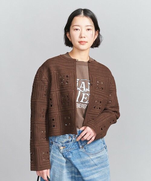 BEAUTY & YOUTH UNITED ARROWS/ビューティー&ユース ユナイテッドアローズ コットンブレンド エンブロイダリー カーディガン -2WAY- MD. BROWN FREE BEAUTY & YOUTH UNITED ARROWS/ビューティー&ユース ユナイテッドアローズ コットンブレンド エンブロイダリー カーディガン -2WAY- MD. BROWN FREE