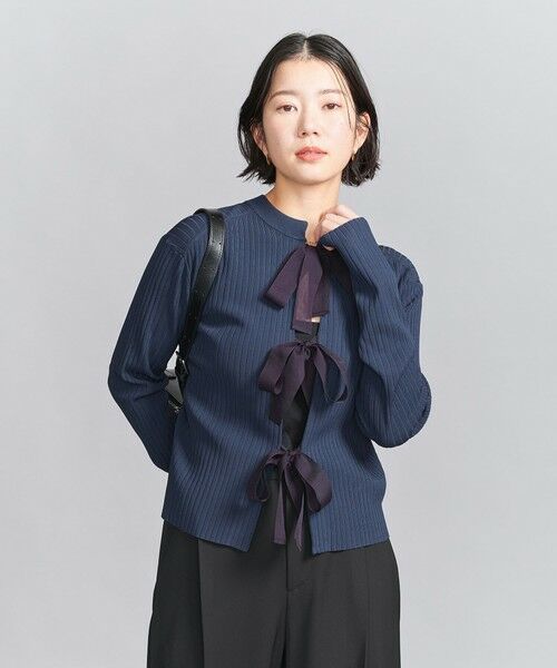 BEAUTY & YOUTH UNITED ARROWS/ビューティー&ユース ユナイテッドアローズ オーガンジーリボン リブニットトップス -2WAY/ウォッシャブル- NAVY FREE BEAUTY & YOUTH UNITED ARROWS/ビューティー&ユース ユナイテッドアローズ オーガンジーリボン リブニットトップス -2WAY/ウォッシャブル- NAVY FREE