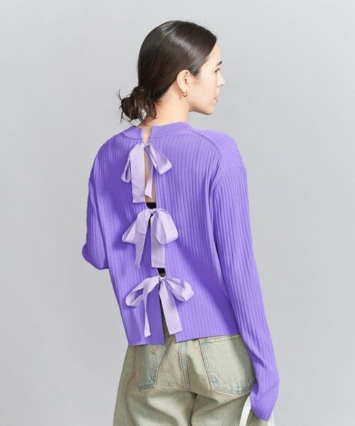BEAUTY & YOUTH UNITED ARROWS/ビューティー&ユース ユナイテッドアローズ オーガンジーリボン リブニットトップス -2WAY/ウォッシャブル- PURPLE FREE BEAUTY & YOUTH UNITED ARROWS/ビューティー&ユース ユナイテッドアローズ オーガンジーリボン リブニットトップス -2WAY/ウォッシャブル- PURPLE FREE
