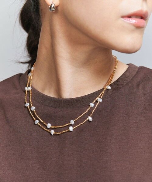 BEAUTY & YOUTH UNITED ARROWS/ビューティー&ユース ユナイテッドアローズ メタルビーズ×パールモチーフ ネックレス GOLD FREE BEAUTY & YOUTH UNITED ARROWS/ビューティー&ユース ユナイテッドアローズ メタルビーズ×パールモチーフ ネックレス GOLD FREE