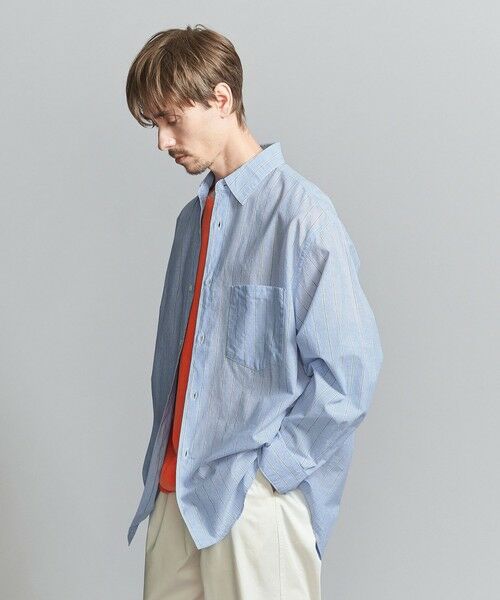 BEAUTY & YOUTH UNITED ARROWS/ビューティー&ユース ユナイテッドアローズ <one BEAUTY & YOUTH> コットンシルク ストライプ レギュラー グランデシャツ LT. BLUE L BEAUTY & YOUTH UNITED ARROWS/ビューティー&ユース ユナイテッドアローズ <one BEAUTY & YOUTH> コットンシルク ストライプ レギュラー グランデシャツ LT. BLUE L