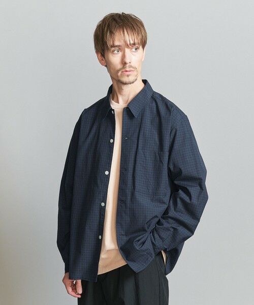BEAUTY & YOUTH UNITED ARROWS/ビューティー&ユース ユナイテッドアローズ <one BEAUTY & YOUTH> コットン ブロード チェック キャンプカラー フォルムシャツ NAVY M BEAUTY & YOUTH UNITED ARROWS/ビューティー&ユース ユナイテッドアローズ <one BEAUTY & YOUTH> コットン ブロード チェック キャンプカラー フォルムシャツ NAVY M