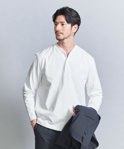 BEAUTY & YOUTH UNITED ARROWS/ビューティー&ユース ユナイテッドアローズ 【WEB限定 WARDROBE SMART】クリア ガスコットン ヘンリーネック カットソー【抗菌・防臭】 WHITE L