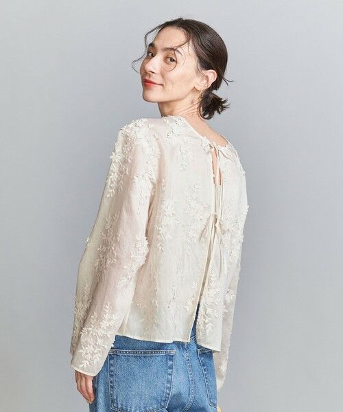 【美品】セルロースナイロン エンブロイダリー シャツ 2way 白 花柄 刺繍 BEAUTY&YOUTH UNITED ARROWS｜セルロースナイロン エンブロイ