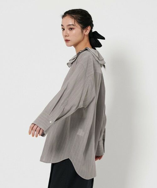 BEAUTY & YOUTH UNITED ARROWS/ビューティー&ユース ユナイテッドアローズ コットンシアーストライプ フリルシャツ MD. GRAY FREE BEAUTY & YOUTH UNITED ARROWS/ビューティー&ユース ユナイテッドアローズ コットンシアーストライプ フリルシャツ MD. GRAY FREE