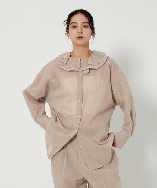 BEAUTY & YOUTH UNITED ARROWS/ビューティー&ユース ユナイテッドアローズ コットンシアーストライプ フリルシャツ BEIGE FREE BEAUTY & YOUTH UNITED ARROWS/ビューティー&ユース ユナイテッドアローズ コットンシアーストライプ フリルシャツ BEIGE FREE