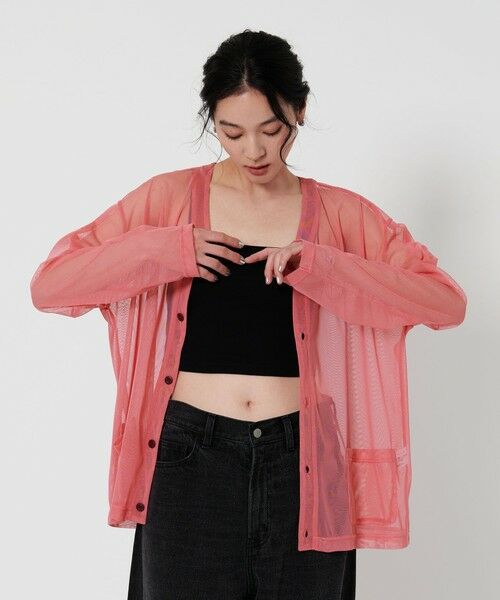 BEAUTY & YOUTH UNITED ARROWS/ビューティー&ユース ユナイテッドアローズ 【別注】<Charcoal>メッシュ Vネック カーディガン PINK FREE BEAUTY & YOUTH UNITED ARROWS/ビューティー&ユース ユナイテッドアローズ 【別注】<Charcoal>メッシュ Vネック カーディガン PINK FREE