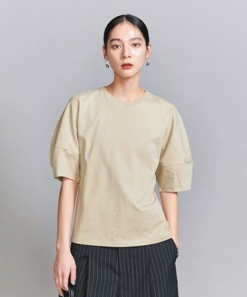 BEAUTY & YOUTH UNITED ARROWS/ビューティー&ユース ユナイテッドアローズ コットン カーブスリーブ 5分袖カットソー BEIGE FREE BEAUTY & YOUTH UNITED ARROWS/ビューティー&ユース ユナイテッドアローズ コットン カーブスリーブ 5分袖カットソー BEIGE FREE