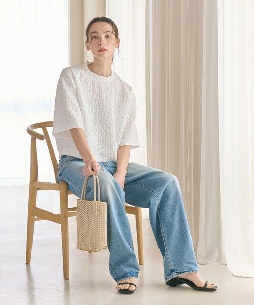 tシャツ ジャガード クルーネック 6分袖 プルオーバー レディース BEAUTY＆YOUTH UNITED ARROWS tシャツ ジャガード クルーネック