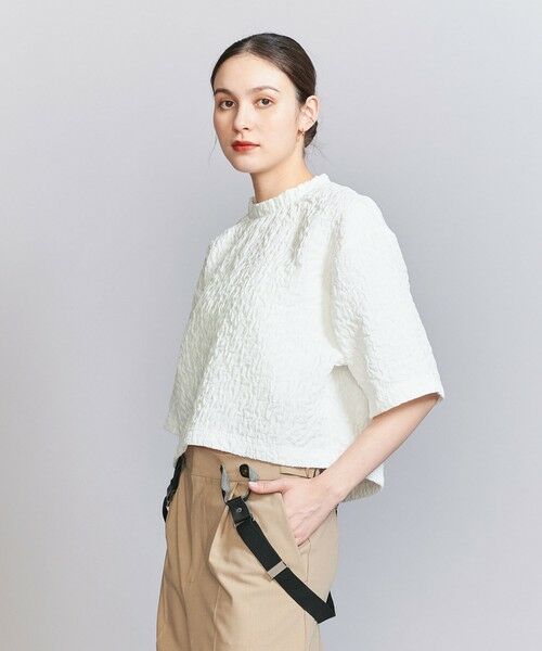 BEAUTY & YOUTH UNITED ARROWS/ビューティー&ユース ユナイテッドアローズ ジャガード クルーネック 6分袖 プルオーバー WHITE FREE BEAUTY & YOUTH UNITED ARROWS/ビューティー&ユース ユナイテッドアローズ ジャガード クルーネック 6分袖 プルオーバー WHITE FREE