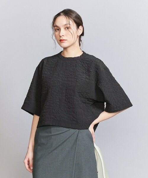 BEAUTY & YOUTH UNITED ARROWS/ビューティー&ユース ユナイテッドアローズ ジャガード クルーネック 6分袖 プルオーバー BLACK FREE BEAUTY & YOUTH UNITED ARROWS/ビューティー&ユース ユナイテッドアローズ ジャガード クルーネック 6分袖 プルオーバー BLACK FREE