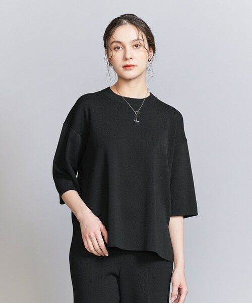 BEAUTY & YOUTH UNITED ARROWS/ビューティー&ユース ユナイテッドアローズ ハーフスリーブ ニットプルオーバー -ウォッシャブル- BLACK FREE BEAUTY & YOUTH UNITED ARROWS/ビューティー&ユース ユナイテッドアローズ ハーフスリーブ ニットプルオーバー -ウォッシャブル- BLACK FREE