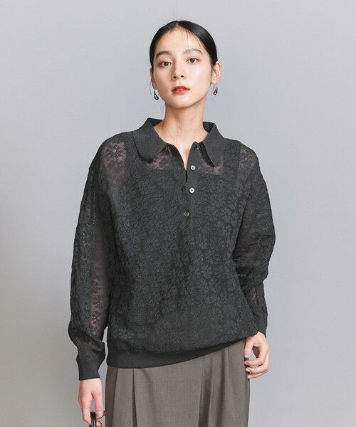 BEAUTY & YOUTH UNITED ARROWS/ビューティー&ユース ユナイテッドアローズ スカシフラワー ポロニット DK. GRAY FREE BEAUTY & YOUTH UNITED ARROWS/ビューティー&ユース ユナイテッドアローズ スカシフラワー ポロニット DK. GRAY FREE