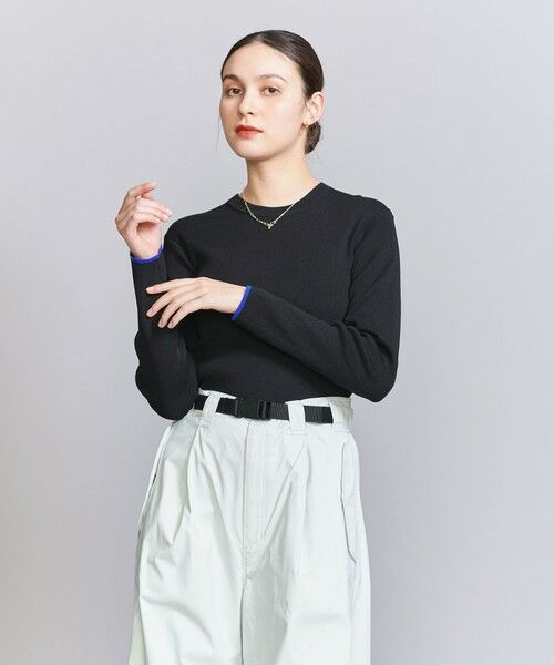 BEAUTY & YOUTH UNITED ARROWS/ビューティー&ユース ユナイテッドアローズ リブライン ニット プルオーバー -ウォッシャブル- BLACK FREE BEAUTY & YOUTH UNITED ARROWS/ビューティー&ユース ユナイテッドアローズ リブライン ニット プルオーバー -ウォッシャブル- BLACK FREE