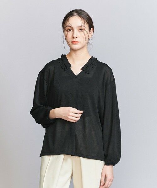BEAUTY & YOUTH UNITED ARROWS/ビューティー&ユース ユナイテッドアローズ 【WEB限定】フリルネック ニットプルオーバー -ウォッシャブル- BLACK FREE BEAUTY & YOUTH UNITED ARROWS/ビューティー&ユース ユナイテッドアローズ 【WEB限定】フリルネック ニットプルオーバー -ウォッシャブル- BLACK FREE