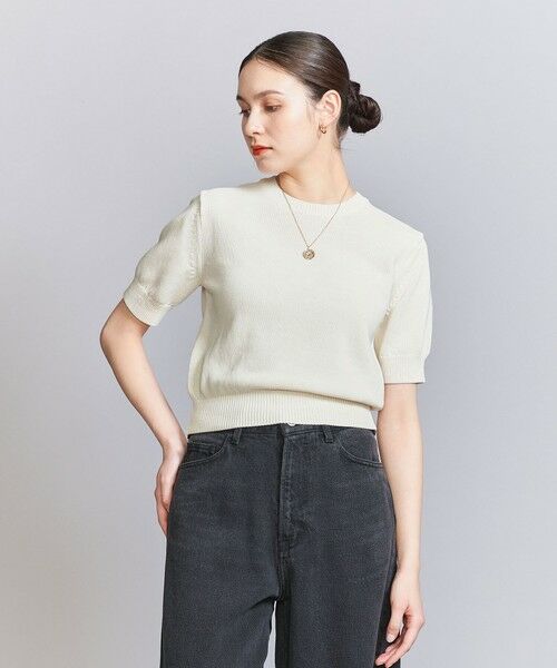 BEAUTY & YOUTH UNITED ARROWS/ビューティー&ユース ユナイテッドアローズ コイルニット ショートスリーブ プルオーバー -ウォッシャブル- OFF WHITE FREE BEAUTY & YOUTH UNITED ARROWS/ビューティー&ユース ユナイテッドアローズ コイルニット ショートスリーブ プルオーバー -ウォッシャブル- OFF WHITE FREE