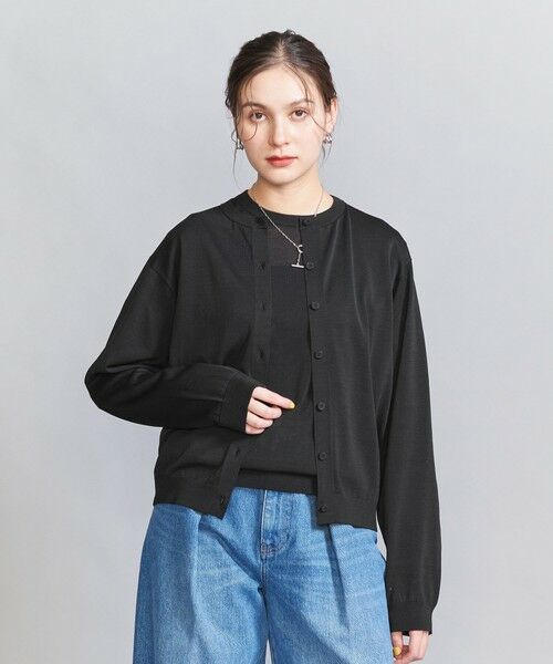 BEAUTY & YOUTH UNITED ARROWS/ビューティー&ユース ユナイテッドアローズ コットンプレーン クルーネック ニットカーディガン -ウォッシャブル- BLACK FREE BEAUTY & YOUTH UNITED ARROWS/ビューティー&ユース ユナイテッドアローズ コットンプレーン クルーネック ニットカーディガン -ウォッシャブル- BLACK FREE
