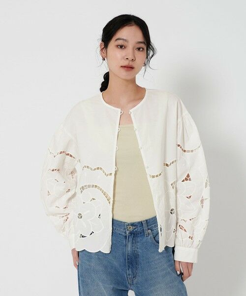 BEAUTY & YOUTH UNITED ARROWS/ビューティー&ユース ユナイテッドアローズ コットン エンブロイダリー シャツ -2WAY- OFF WHITE FREE BEAUTY & YOUTH UNITED ARROWS/ビューティー&ユース ユナイテッドアローズ コットン エンブロイダリー シャツ -2WAY- OFF WHITE FREE