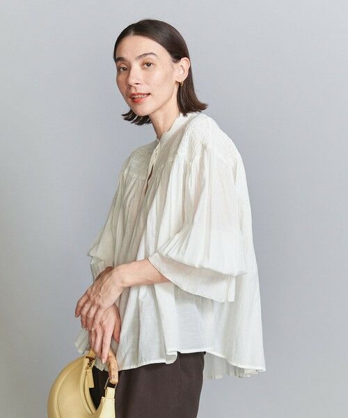 BEAUTY & YOUTH UNITED ARROWS/ビューティー&ユース ユナイテッドアローズ 【WEB限定】コットンレーヨン シャーリングブラウス -ウォッシャブル- WHITE FREE BEAUTY & YOUTH UNITED ARROWS/ビューティー&ユース ユナイテッドアローズ 【WEB限定】コットンレーヨン シャーリングブラウス -ウォッシャブル- WHITE FREE