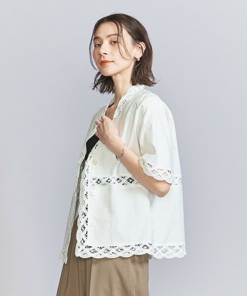 BEAUTY & YOUTH UNITED ARROWS/ビューティー&ユース ユナイテッドアローズ バテンレース ショートスリーブシャツ OFF WHITE FREE BEAUTY & YOUTH UNITED ARROWS/ビューティー&ユース ユナイテッドアローズ バテンレース ショートスリーブシャツ OFF WHITE FREE
