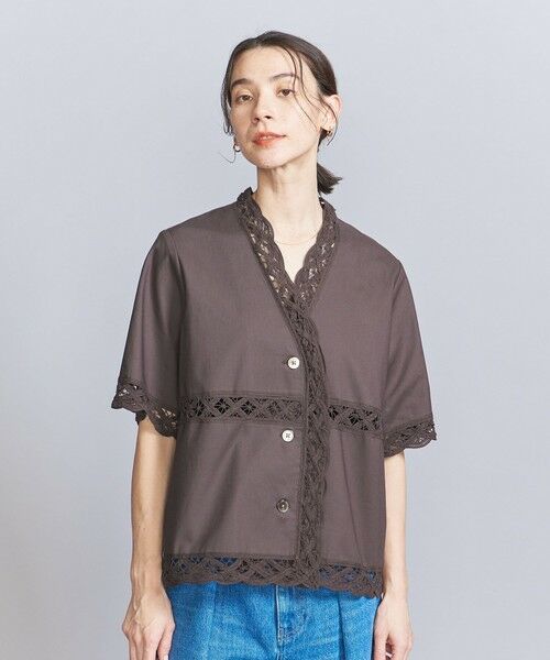 BEAUTY & YOUTH UNITED ARROWS/ビューティー&ユース ユナイテッドアローズ バテンレース ショートスリーブシャツ DK. BROWN FREE BEAUTY & YOUTH UNITED ARROWS/ビューティー&ユース ユナイテッドアローズ バテンレース ショートスリーブシャツ DK. BROWN FREE