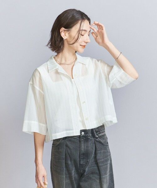 BEAUTY & YOUTH UNITED ARROWS/ビューティー&ユース ユナイテッドアローズ ポリエステルコットン シアーストライプ シャツ -ウォッシャブル- WHITE FREE BEAUTY & YOUTH UNITED ARROWS/ビューティー&ユース ユナイテッドアローズ ポリエステルコットン シアーストライプ シャツ -ウォッシャブル- WHITE FREE