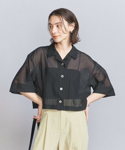 BEAUTY & YOUTH UNITED ARROWS/ビューティー&ユース ユナイテッドアローズ ポリエステルコットン シアーストライプ シャツ -ウォッシャブル- BLACK FREE BEAUTY & YOUTH UNITED ARROWS/ビューティー&ユース ユナイテッドアローズ ポリエステルコットン シアーストライプ シャツ -ウォッシャブル- BLACK FREE