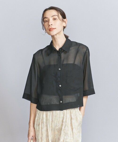 BEAUTY & YOUTH UNITED ARROWS/ビューティー&ユース ユナイテッドアローズ ポリエステル オーガンジー シャツ -ウォッシャブル- BLACK FREE BEAUTY & YOUTH UNITED ARROWS/ビューティー&ユース ユナイテッドアローズ ポリエステル オーガンジー シャツ -ウォッシャブル- BLACK FREE