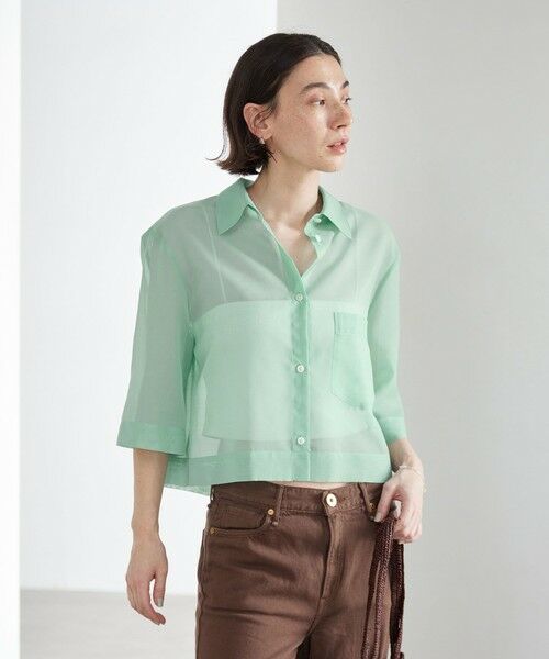 BEAUTY&YOUTH UNITED ARROWS / ビューティー&ユース ユナイテッドアローズ シャツ・ブラウス | ポリエステル オーガンジー シャツ ウォッシャブル（LIME）
