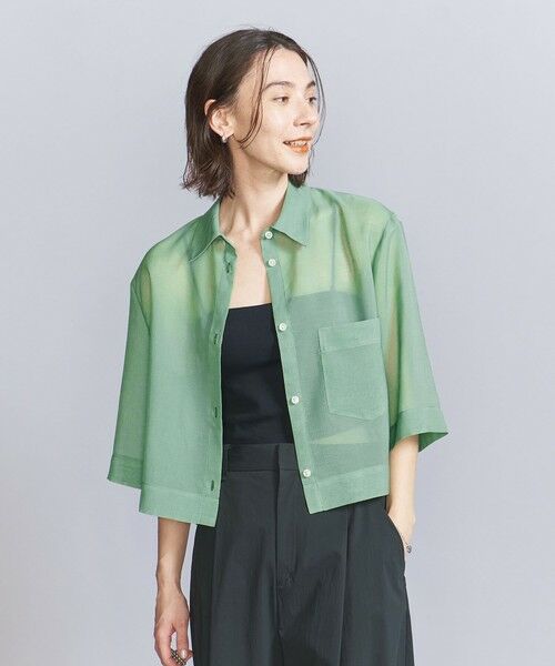 「BEAUTY&YOUTH UNITED ARROWS」 半袖シャツ FREE ケリーグリーン レディース ポリエステル オーガンジー シャツ -ウォッシャブル- （シャツ