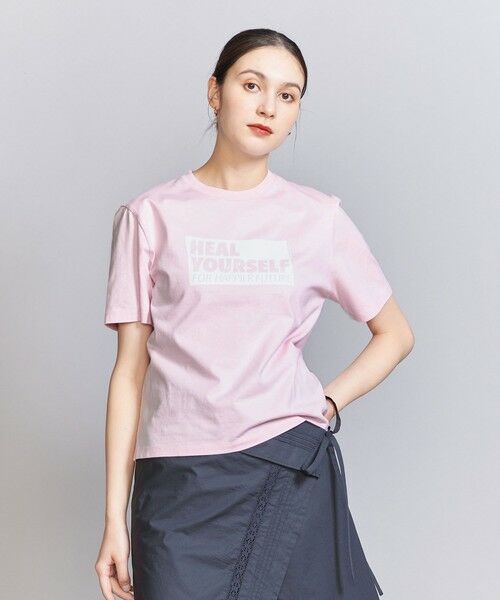 BEAUTY & YOUTH UNITED ARROWS/ビューティー&ユース ユナイテッドアローズ コットン ロゴ Tシャツ LT. PINK FREE BEAUTY & YOUTH UNITED ARROWS/ビューティー&ユース ユナイテッドアローズ コットン ロゴ Tシャツ LT. PINK FREE