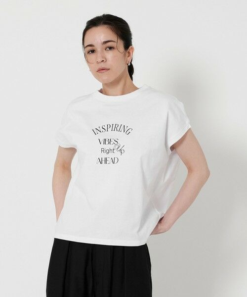 セール】 コットン ロゴプリント フレンチスリーブ Tシャツ