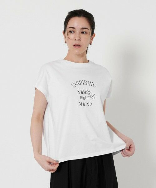 BEAUTY & YOUTH UNITED ARROWS/ビューティー&ユース ユナイテッドアローズ コットン ロゴプリント フレンチスリーブ Tシャツ OFF WHITE FREE BEAUTY & YOUTH UNITED ARROWS/ビューティー&ユース ユナイテッドアローズ コットン ロゴプリント フレンチスリーブ Tシャツ OFF WHITE FREE