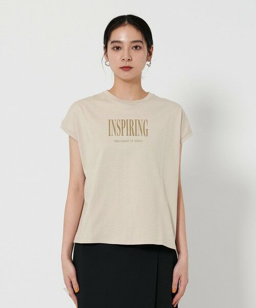UNITED ARROWS リブ フレアスリーブニットTシャツ コットン ロゴプリント フレンチスリーブ Tシャツ （カットソー