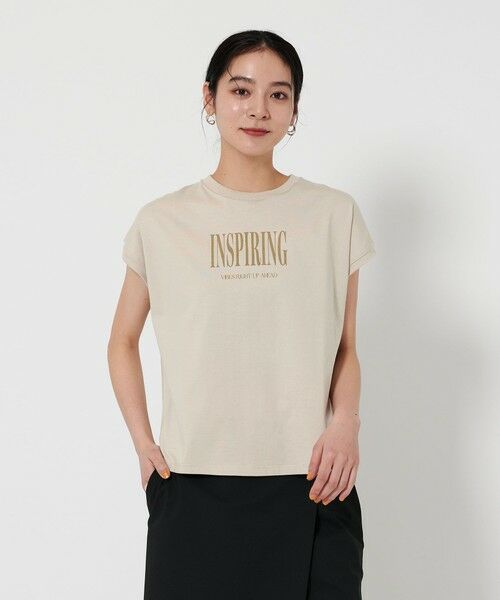 BEAUTY & YOUTH UNITED ARROWS/ビューティー&ユース ユナイテッドアローズ コットン ロゴプリント フレンチスリーブ Tシャツ NATURAL FREE BEAUTY & YOUTH UNITED ARROWS/ビューティー&ユース ユナイテッドアローズ コットン ロゴプリント フレンチスリーブ Tシャツ NATURAL FREE
