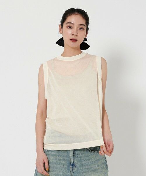 BEAUTY & YOUTH UNITED ARROWS/ビューティー&ユース ユナイテッドアローズ コットンナイロン クルーネック ノースリーブ Tシャツ OFF WHITE FREE BEAUTY & YOUTH UNITED ARROWS/ビューティー&ユース ユナイテッドアローズ コットンナイロン クルーネック ノースリーブ Tシャツ OFF WHITE FREE