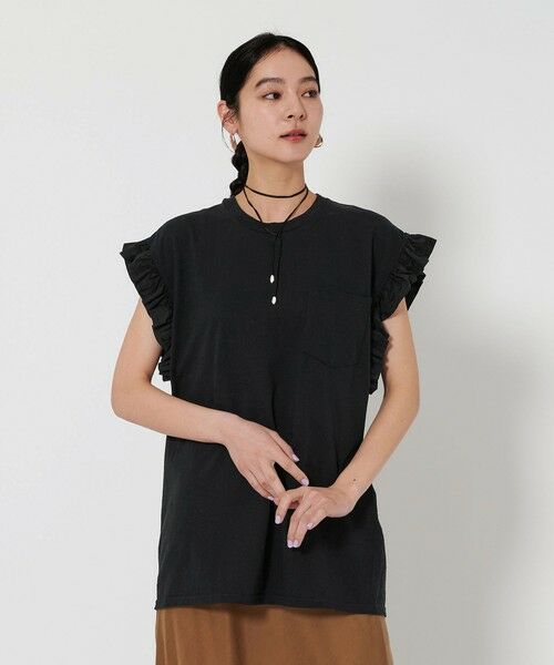BEAUTY & YOUTH UNITED ARROWS/ビューティー&ユース ユナイテッドアローズ <dahl'ia>フリルスリーブ Tシャツ BLACK FREE BEAUTY & YOUTH UNITED ARROWS/ビューティー&ユース ユナイテッドアローズ <dahl'ia>フリルスリーブ Tシャツ BLACK FREE