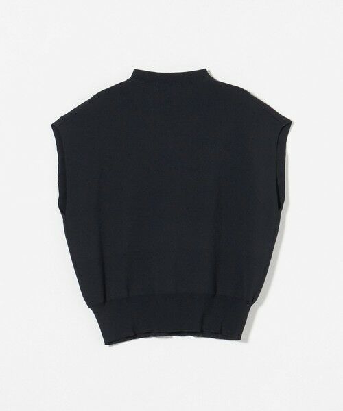 UNITED ARROWS 半袖なニット黒 ショートスリーブ モックネックニット UA COZY ーウォッシャブル