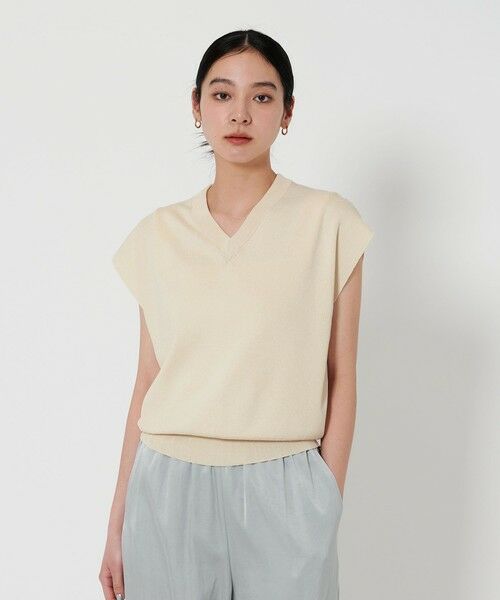 Vネック フレンチスリーブ ニット -ウォッシャブル- （ニット