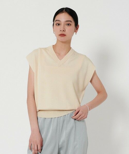 BEAUTY & YOUTH UNITED ARROWS/ビューティー&ユース ユナイテッドアローズ Vネック フレンチスリーブ ニット -ウォッシャブル- NATURAL FREE BEAUTY & YOUTH UNITED ARROWS/ビューティー&ユース ユナイテッドアローズ Vネック フレンチスリーブ ニット -ウォッシャブル- NATURAL FREE