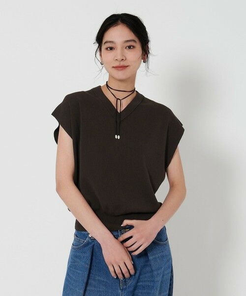 BEAUTY & YOUTH UNITED ARROWS/ビューティー&ユース ユナイテッドアローズ Vネック フレンチスリーブ ニット -ウォッシャブル- DK. BROWN FREE BEAUTY & YOUTH UNITED ARROWS/ビューティー&ユース ユナイテッドアローズ Vネック フレンチスリーブ ニット -ウォッシャブル- DK. BROWN FREE