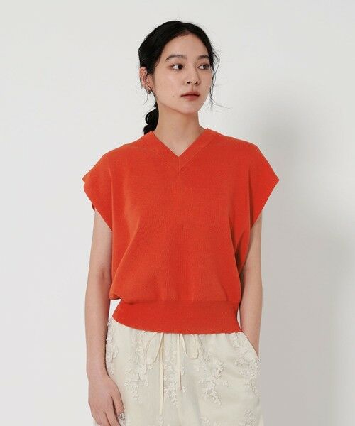 BEAUTY & YOUTH UNITED ARROWS/ビューティー&ユース ユナイテッドアローズ Vネック フレンチスリーブ ニット -ウォッシャブル- RED FREE BEAUTY & YOUTH UNITED ARROWS/ビューティー&ユース ユナイテッドアローズ Vネック フレンチスリーブ ニット -ウォッシャブル- RED FREE